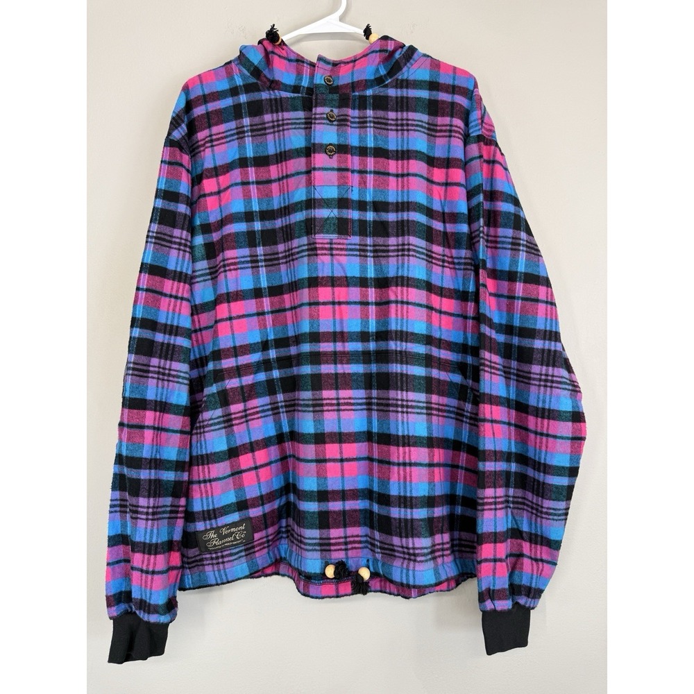 Vermont Flannel Co Hoodie Flannel Shirt Popover Women's Large Colorful Plaid